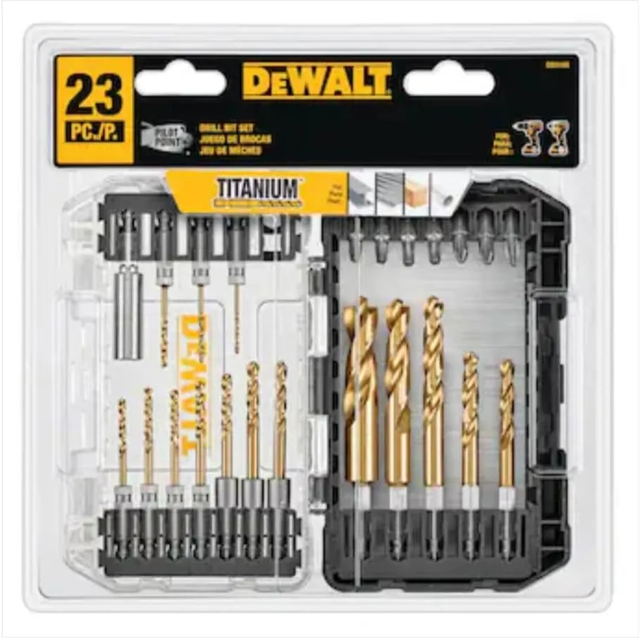 DEWALT 23 Pc Hex Titanium Nitride Twist Drill Bit Set, High Speed Steel Jobber Length Impact Ready Driver Bit Set (DD5165)