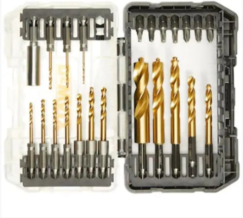 DEWALT 23 Pc Hex Titanium Nitride Twist Drill Bit Set, High Speed Steel Jobber Length Impact Ready Driver Bit Set (DD5165)