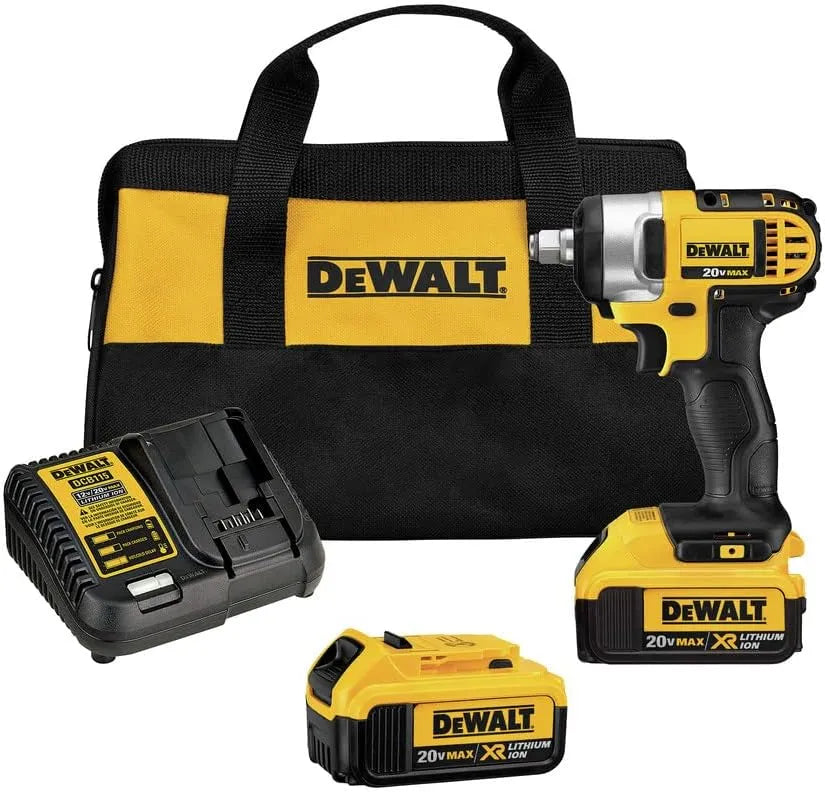 DEWALT 20V MAX* Cordless Impact Wrench Kit with Hog Ring, 1/2-Inch (DCF880HM2), Yellow