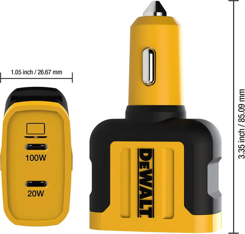 DEWALT Heavy Duty USB C Car Charger, 120W 2-Port PD 3.0 Type C Adapter, PPS Fast Charging w/Power Delivery for iPhone 17 16 15 14 13 Pro Max Mini Galaxy S22/S20/S10 Pixel iPad/iPad mini