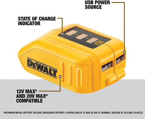 DEWALT 12V/20V MAX USB Charger with 2 Ports and State of Charge Indicator(DCB090)