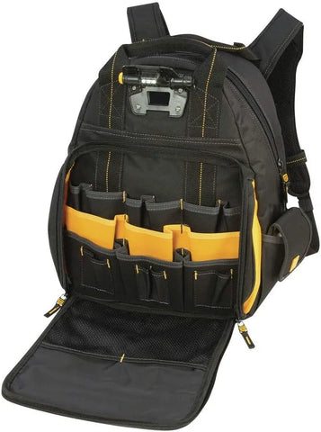 DEWALT DGL523 Lighted Tool Backpack Bag, 57-Pockets, Black,yellow