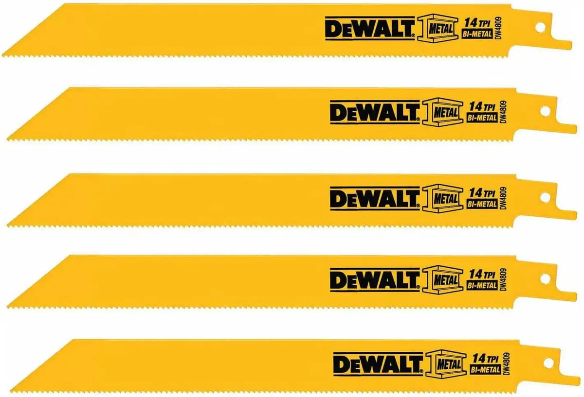 DEWALT Reciprocating Saw Blades, Straight Back, 8-Inch, 14 TPI, 5-Pack (DW4809)
