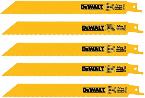 DEWALT Reciprocating Saw Blades, Straight Back, 8-Inch, 14 TPI, 5-Pack (DW4809)