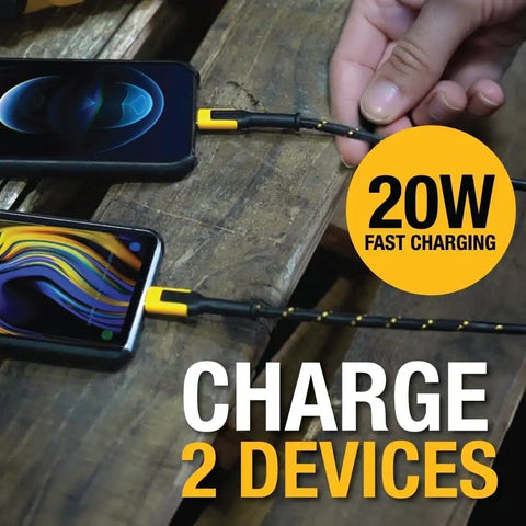 DEWALT Heavy Duty NeverBlock 20W Type C Charger, Dual Port Angled Cube Wall Adapter w/Foldable Plug, Patented Design Fast Charging Block for iPhone 17 16 15 14 13 Pro Max, Samsung Galaxy S24, HTC, LG