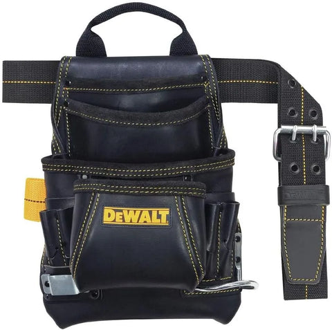 DEWALT DG5433 Tool Bag, 10 Pocket, Top Grain Leather,Black, Yellow