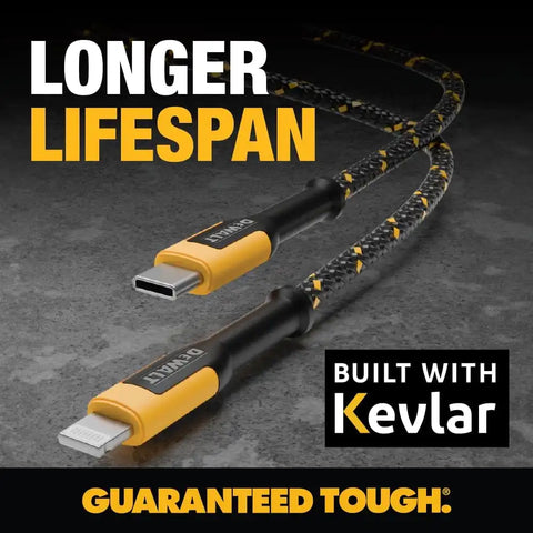 DEWALT Lightning to USB C Cable — Reinforced Braided Cable for Lightning — Charger Cord Compatible with iPhone — Apple Compatible Charging Cable… (USB C to Lightning, 4 FT)