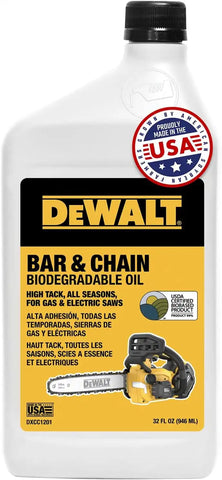 DEWALT – Biodegradable Bar & Chain Oil – Green, Eco-Friendly, Non-Toxic Professional Bar & Chainsaw Lubricant – Ultraclean All-Season Oil for Gas, Electric Saw, and Pole Saw, 32 oz