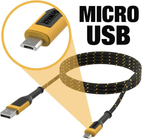 DEWALT Heavy Duty USB to Micro-USB Cable, Jobsite Micro USB Connector Cable, High Speed Charging Cord for Compatible Android Phones, Cameras, Legacy Devices, 4 ft