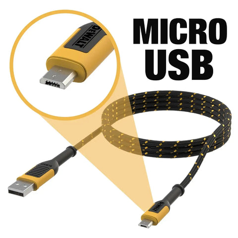DEWALT Heavy Duty USB to Micro-USB Cable, Jobsite Micro USB Connector Cable, High Speed Charging Cord for Compatible Android Phones, Cameras, Legacy Devices, 10 ft (Black)