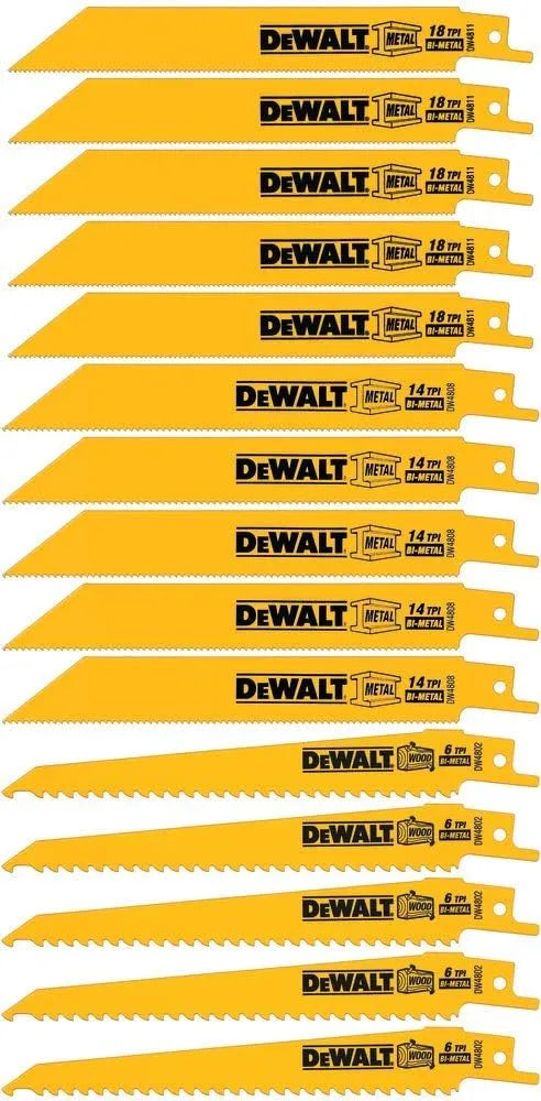 DEWALT Reciprocating Saw Blades, Bi-Metal, Tough Case Set, 15-Piece (DW4890)