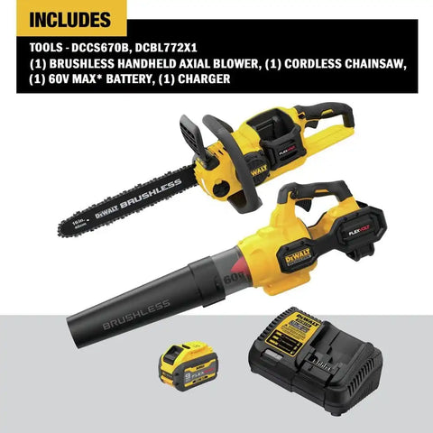 DEWALT FLEXVOLT 60V MAX* Blower & Chainsaw Combo Kit, Brushless, 3-Ah Battery (DCBL772X1 & DCCS670B)