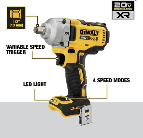DEWALT 20V MAX Impact Wrench, Cordless, 1/2 inch, 2 Batteries and Charger Included (DCF891P2)
