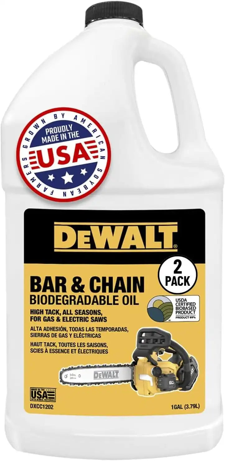 DEWALT – Biodegradable Bar & Chain Oil – Green, Eco-Friendly, Non-Toxic Professional Bar & Chainsaw Lubricant (1 Gallon (Case of 2))