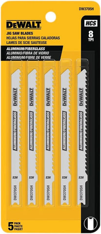 DEWALT DW3705H 4-Inch 8 TPI Fast Clean HCS U-Shank Cut Aluminum and fiberglass Jig Saw Blade (5-Pack)