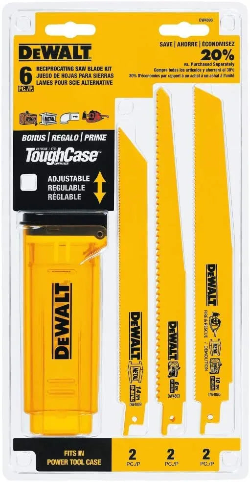 DEWALT Reciprocating Saw Blades, Bi-Metal, 6-Piece Set (DW4896)