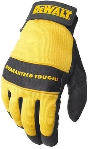 Dewalt DPG20L All Purpose Synthetic Leather Palm Spandex Back Velcro Wrist Work Glove, Large, Yellow/ Black