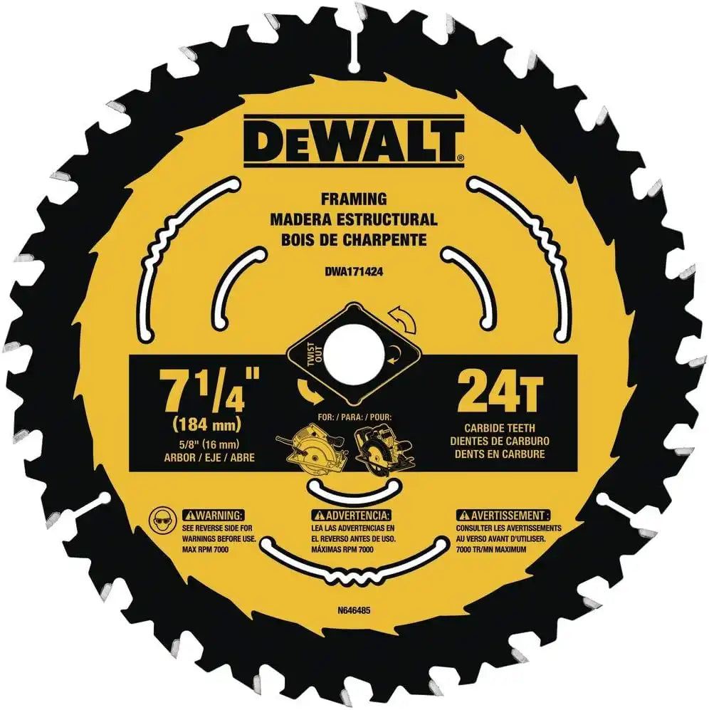 DEWALT Circular Saw Blade, 7 1/4 Inch, 24 Tooth, Wood Cutting (DWA171424)