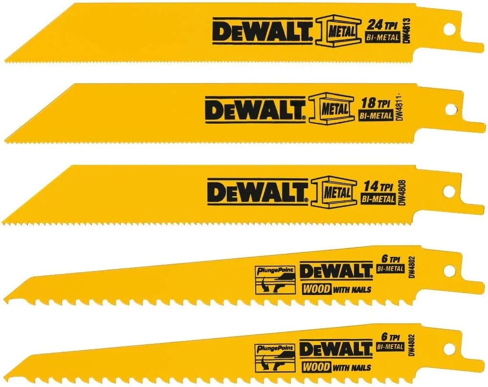 DEWALT Reciprocating Saw Blades, Metal/Woodcutting, 5-Piece Set (DW4857), Yellow