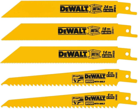 DEWALT Reciprocating Saw Blades, Metal/Woodcutting, 5-Piece Set (DW4857), Yellow