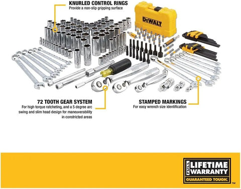 DEWALT Mechanic Tool Set with Case, Socket Set Metric and Standard Full, 1/4" & 3/8" Drive, Hex Keys and Specialty Tools, 168-Piece (DWMT73803)