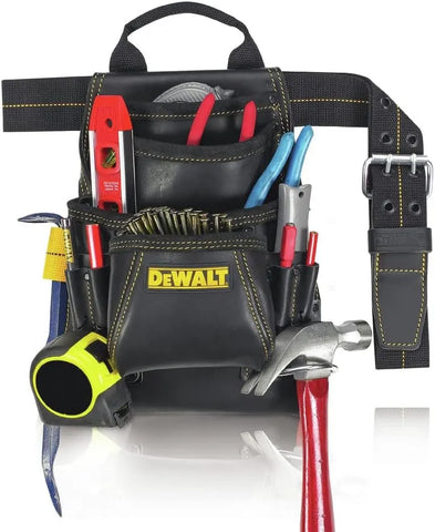 DEWALT DG5433 Tool Bag, 10 Pocket, Top Grain Leather,Black, Yellow