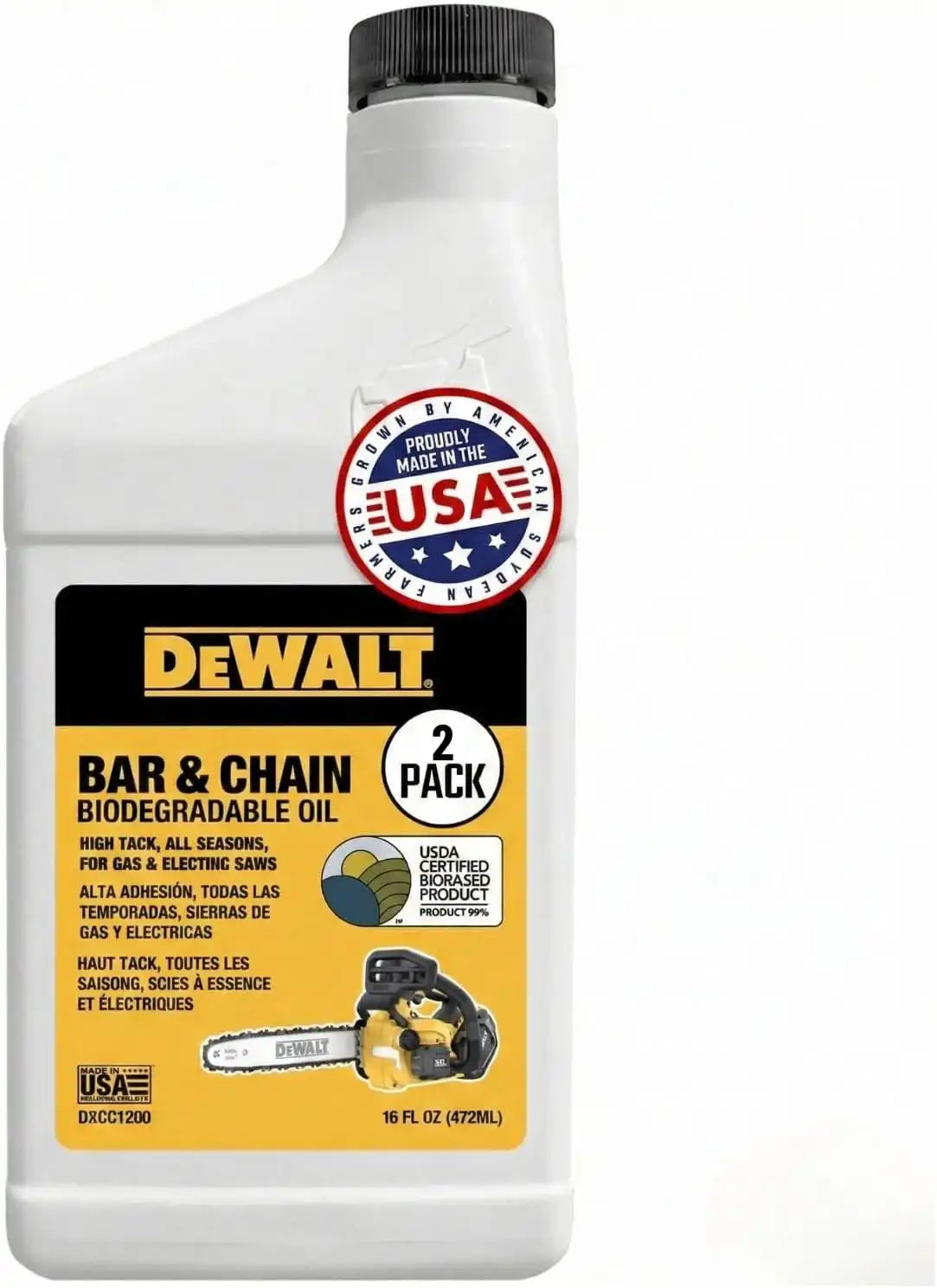 DEWALT – Biodegradable Bar & Chain Oil – Green, Eco-Friendly, Non-Toxic Professional Bar & Chainsaw Lubricant (16 oz (Case of 2))