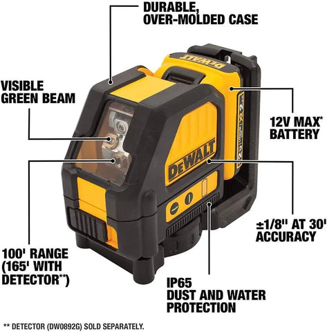 DEWALT 12V MAX Laser Level, Cross Line Laser, Green (DW088LG)