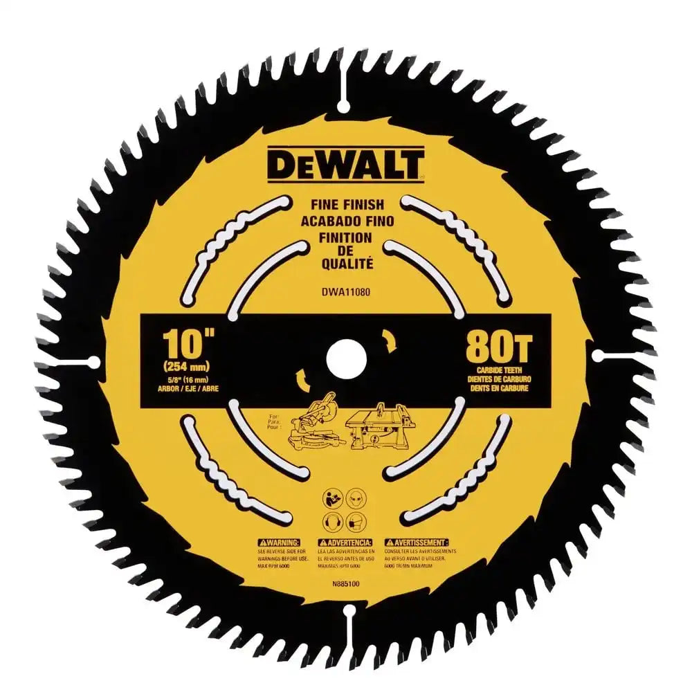 DEWALT Table Saw Blade, 10 inch, 80 Tooth, Fine Finish, Ultra Sharp Carbide (DWA11080)
