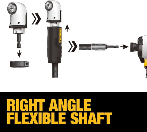 DEWALT Right Angle Drill Attachment, 12 in 90 Degree Drill Adapter, Compact 4-in-1 Modular FLEXTORQ Impact Ready Straight Flexible Shaft (DWAMRASETFT)