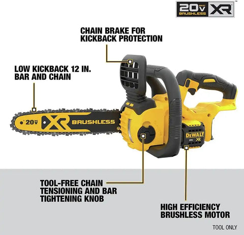 DEWALT DCCS620B 20V Max Compact Cordless Chainsaw with Brushless Motor, Tool Only