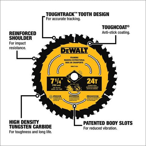 DEWALT Circular Saw Blade, 7 1/4 Inch, 24 Tooth, Wood Cutting (DWA171424) (Pack of 2)
