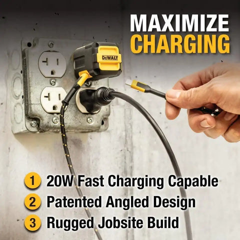 DEWALT Heavy Duty NeverBlock 20W Type C Charger, Dual Port Angled Cube Wall Adapter w/Foldable Plug, Patented Design Fast Charging Block for iPhone 17 16 15 14 13 Pro Max, Samsung Galaxy S24, HTC, LG