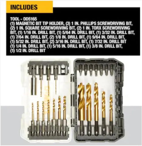 DEWALT 23 Pc Hex Titanium Nitride Twist Drill Bit Set, High Speed Steel Jobber Length Impact Ready Driver Bit Set (DD5165)