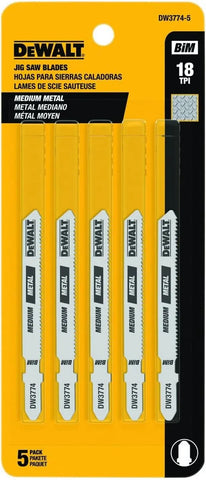 DEWALT DW3774-5 3-Inch 18TPI Medium Metal Cut Cobalt Alloy Steel T-Shank Jig Saw Blade (5-Pack)