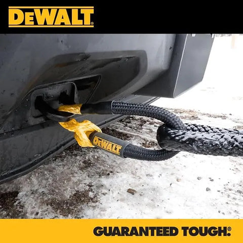 DEWALT DXBC90006 Black/Yellow 7/8" x 30' Heavy Duty Kinetic Tow Rope Recovery Kit with 2 Soft Shackles (29,300 lb Break Strength)