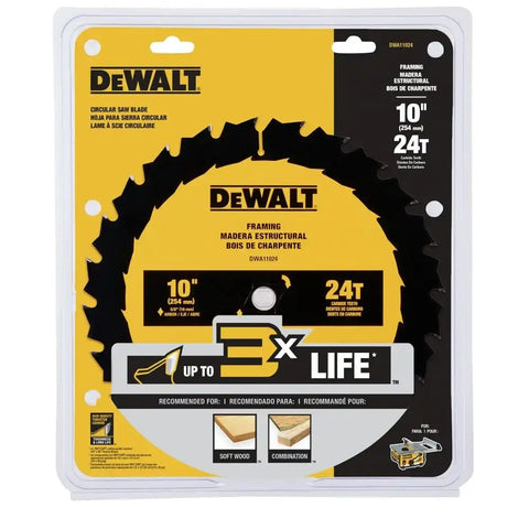DEWALT 10 in. 24 Tooth General Purpose Saw Blade, Ultra Sharp Carbide Table Saw Blade (DWA11024)