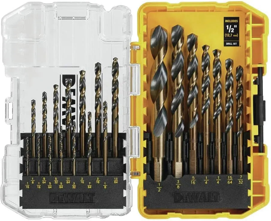 DEWALT Drill Bit Set, 21 Pc High Speed Steel DEWALT Bits, Black and Gold Oxide Coated, 135 Degree Split Point, 31 Degree Helix (DWA1181)