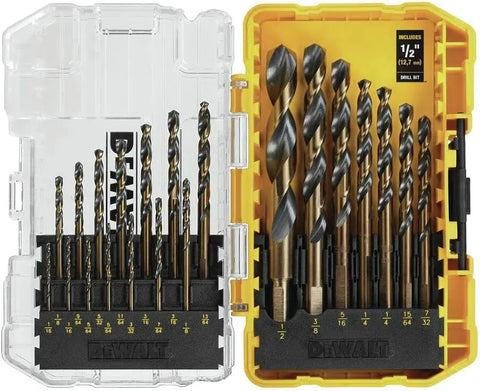 DEWALT Drill Bit Set, 21 Pc High Speed Steel DEWALT Bits, Black and Gold Oxide Coated, 135 Degree Split Point, 31 Degree Helix (DWA1181)