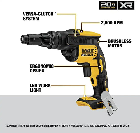 DEWALT 20V MAX XR Screw Gun, Versa-Clutch, Adjustable Torque, Tool Only (DCF622B)