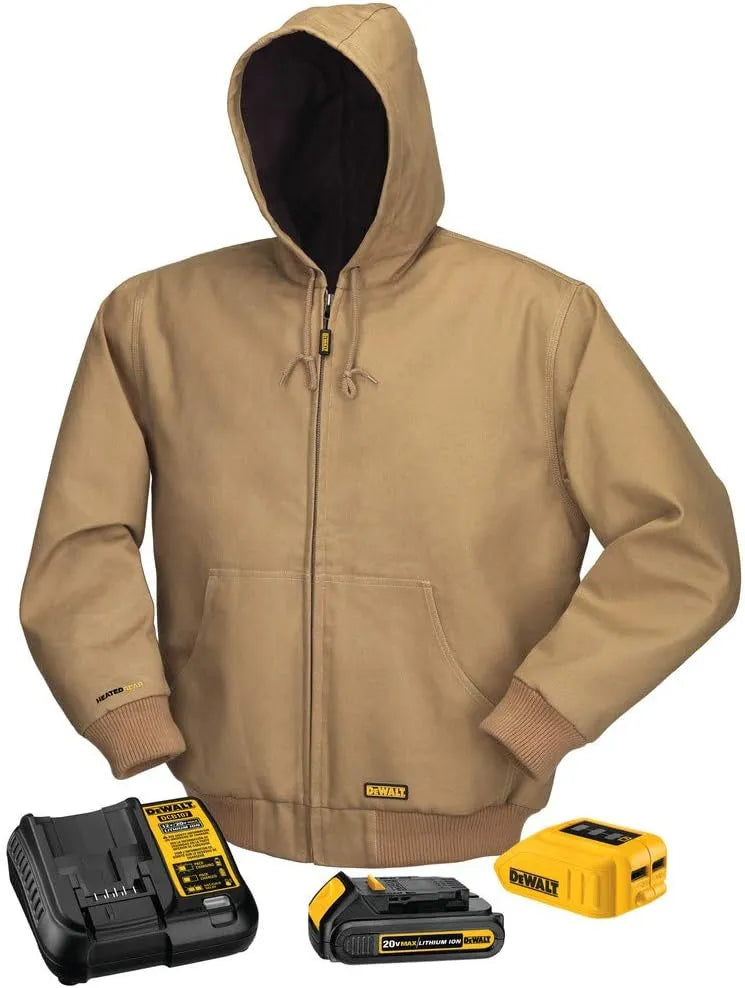 DEWALT DCHJ064C1-M 20V/12V MAX Hooded Heated Jacket Kit, Khaki, Medium