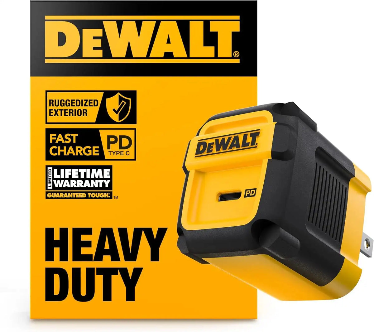 DEWALT Heavy Duty 30W PD USB Wall Charger, Worksite USB-C Chargers, Type C Fast Charger, Foldable Plug, Compatible with iPhone 17 16 15 14 13 Pro Max iPad Pro