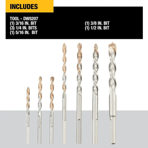 DEWALT Masonry Drill Bit Set, Percussion, Concrete & Block, 7-Piece (DW5207)
