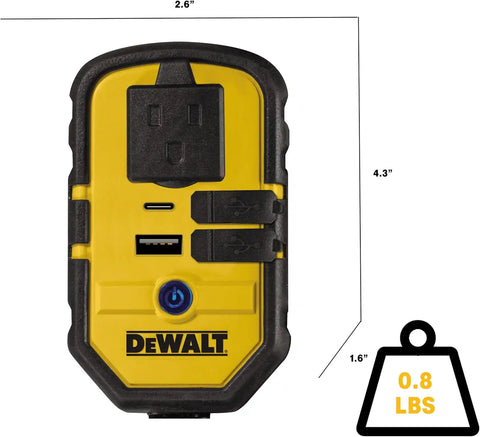 DEWALT DXAEPI140 Power Inverter 140W Car Converter: 12V DC to 120V AC Power Outlet with 25W USB Type C and 15W USB Type A Ports