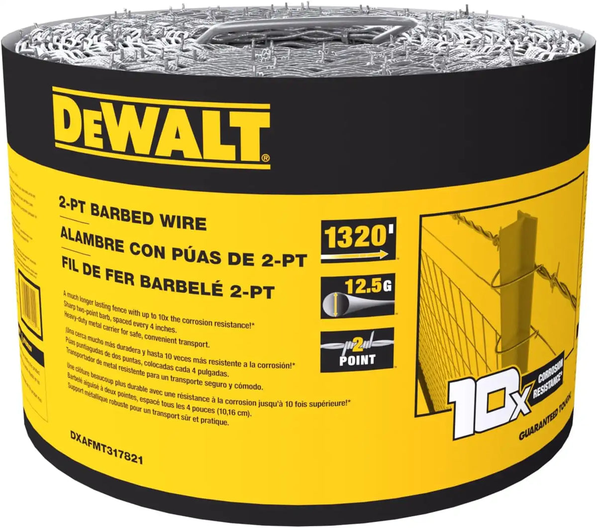 DeWALT – 2‑Point Barbed Wire Fence – 1320 Feet – 12.5 Gauge Galvanized Steel – for Livestock Containment | Ranch Fencing | Property Security