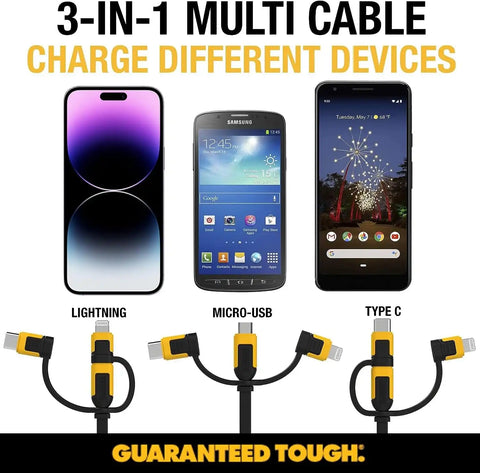 DEWALT Heavy Duty 3 in 1 Retractable Multi Charging Cord, 3ft Fast Charger Cord, Multi Charger Adapter with Lightning/Type C/Micro USB Port for iPhones/Samsung Galaxy/PS/Tablets/More