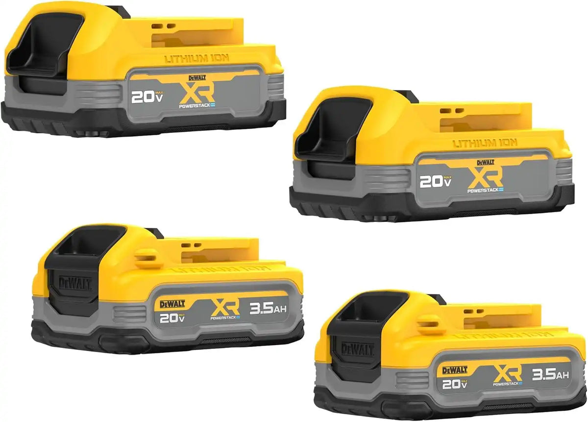 DEWALT 20V MAX Battery, 4 Pack, Includes 2 x 3.5 Ah XR Batteries and 2 x 1.7 Ah XR POWERSTACK Compact Batteries, Cordless Tool Battery Packs (DCBP334-4)