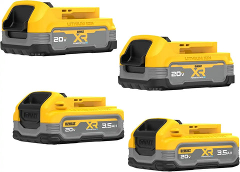 DEWALT 20V MAX Battery, 4 Pack, Includes 2 x 3.5 Ah XR Batteries and 2 x 1.7 Ah XR POWERSTACK Compact Batteries, Cordless Tool Battery Packs (DCBP334-4)