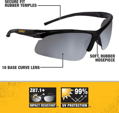 Dewalt DPG51-6C Radius Silver Mirror 10 Base Curve Lens Protective Safety Glasses