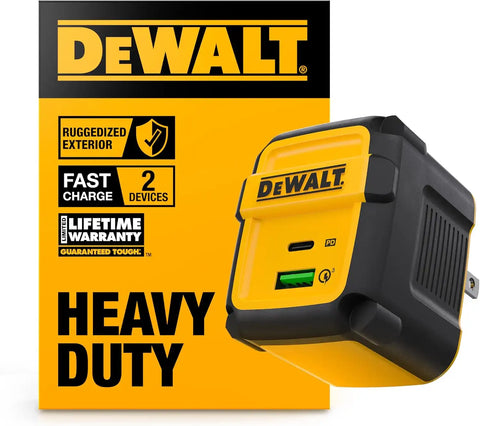 DEWALT Heavy Duty 49.5W Dual USB & USB C Charger Block (Cable Not Included), USBC Power Adapter, 2 Port Compact Foldable Fast Wall Charger for iPhone 17/16/15/14 Galaxy Pixel 4/3 iPad - Black & Yellow